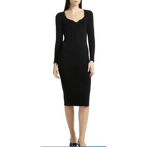 Elie Tahari Black Gold Stitched Ribbed Knit Dress NWT Size Large